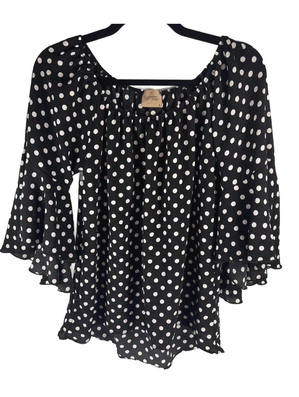 Forever Grace Polka Dot Bell Sleeve Blouse | Retro Chic & Coquette Size Small